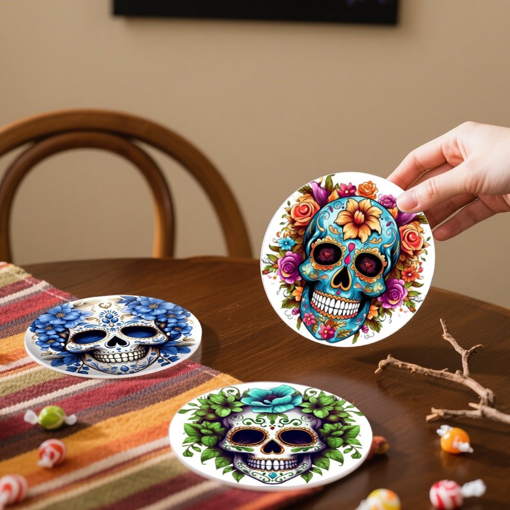 6pcs Halloween Skull Wooden Cu - Coaster Sublimation Blank recension och pris